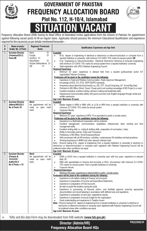 Frequency Allocation Board FAB Jobs 2024