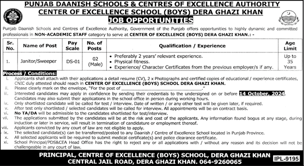 Punjab Danish Schools and Centers of Excellence Authority Jobs 2024