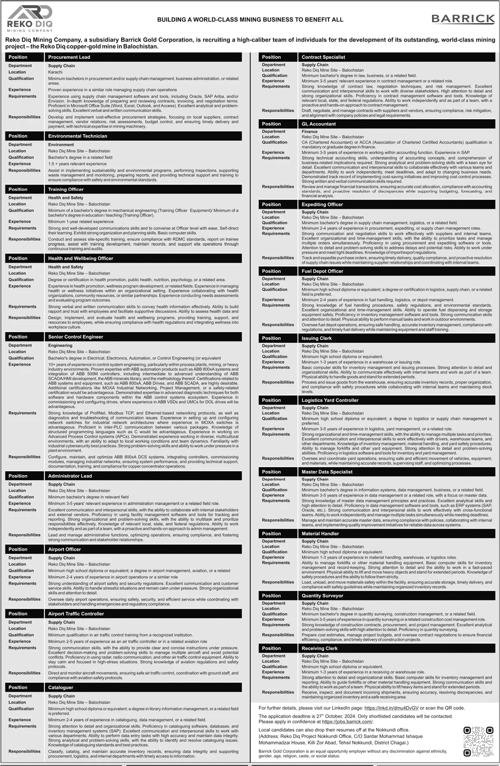 Barrick Gold Corporation Jobs 2024 