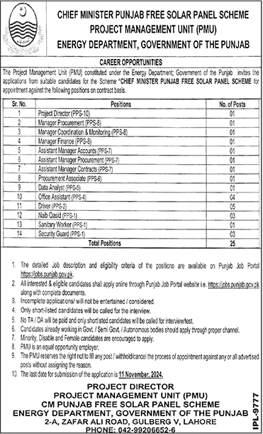 Energy Department Punjab Jobs 2024