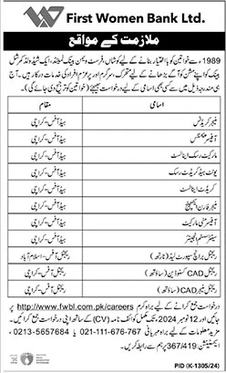 First Women Bank Limited FWBL Jobs 2024