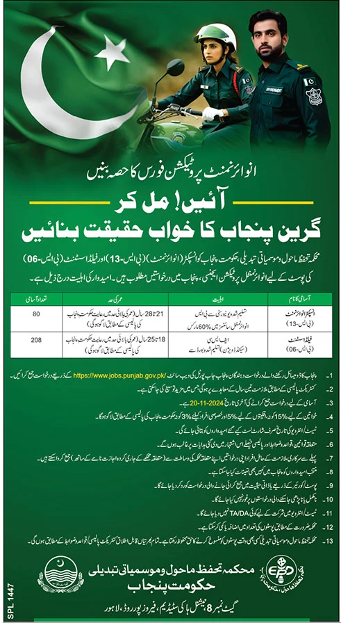 Government of Punjab Environmental Protection Department Jobs 2024