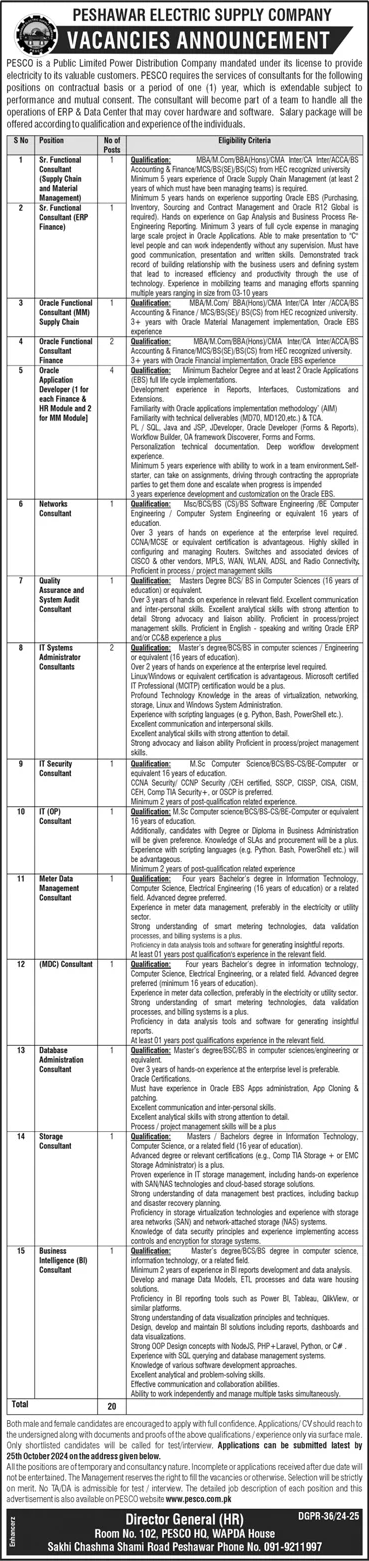 Peshawar Electric Supply Company PESCO Jobs 2024