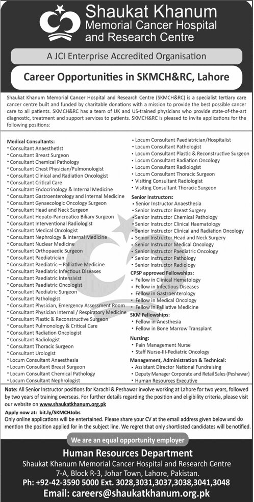 Shaukat Khanum Memorial Cancer Hospital and Research Center Jobs 2024