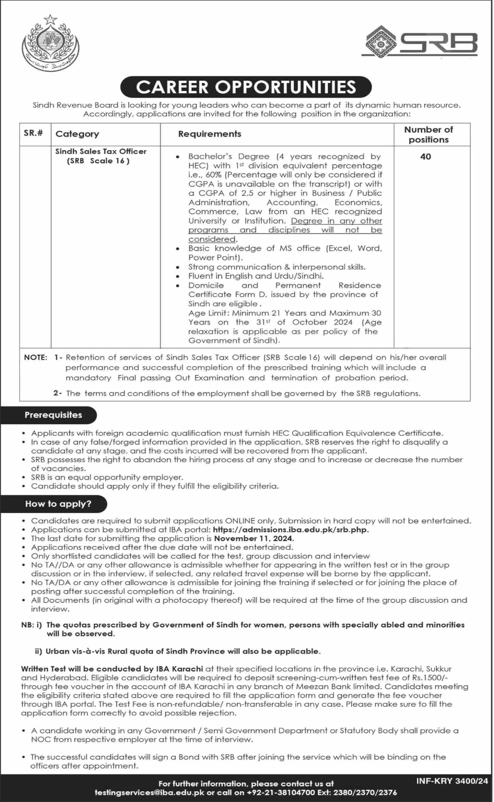 Sindh Revenue Board Jobs 2024