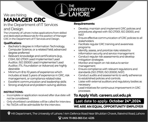 The University of Lahore UOL Jobs 2024