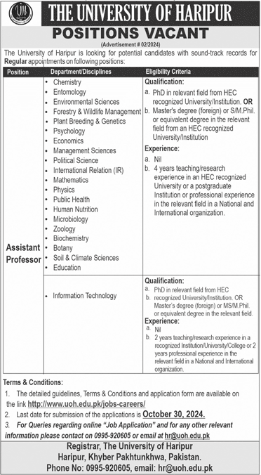 University of Haripur Jobs 2024