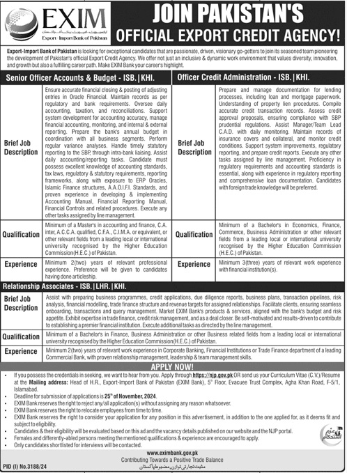 EXIM Bank of Pakistan Jobs 2024