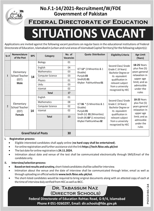 Federal Directorate of Education FDE Jobs 2024