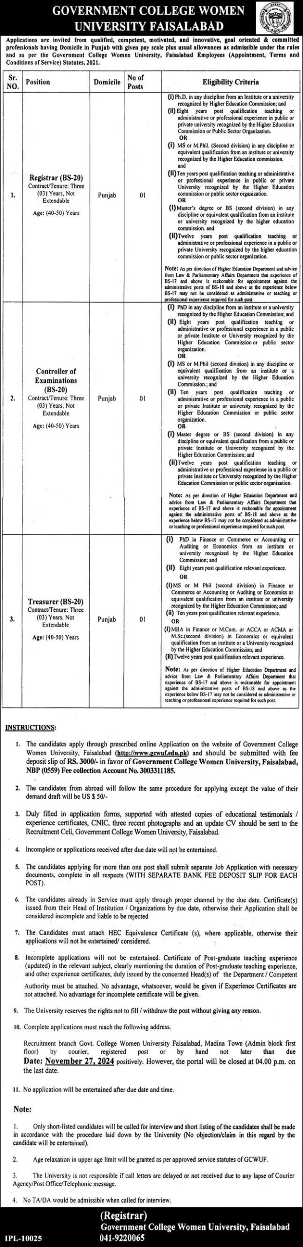 GC Women University Faisalabad Jobs 2024