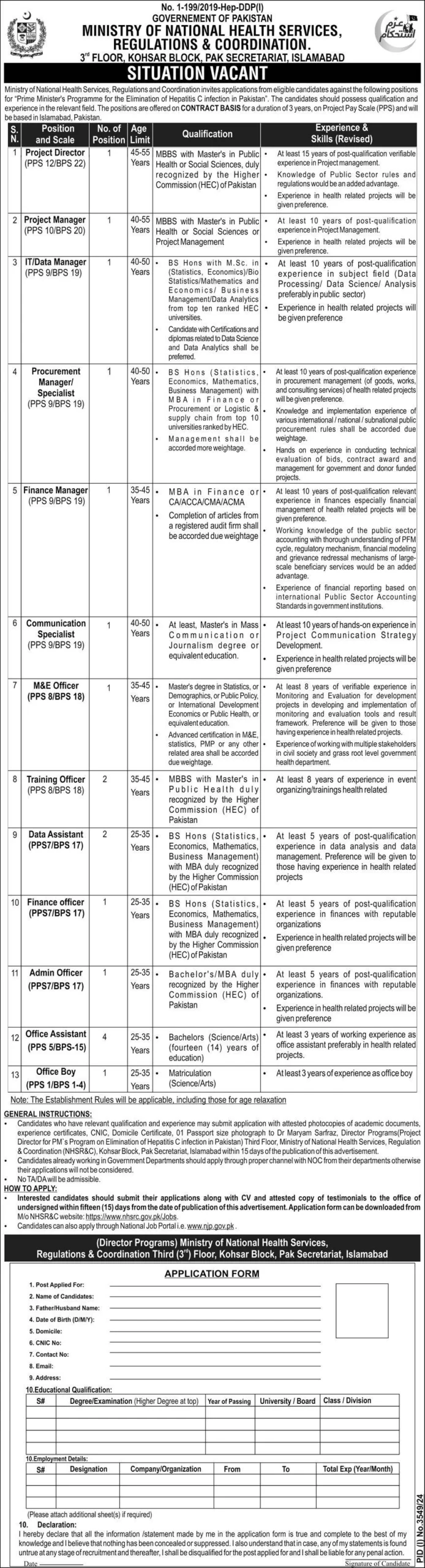 Ministry of National Health Services Regulations & Coordination Jobs 2024