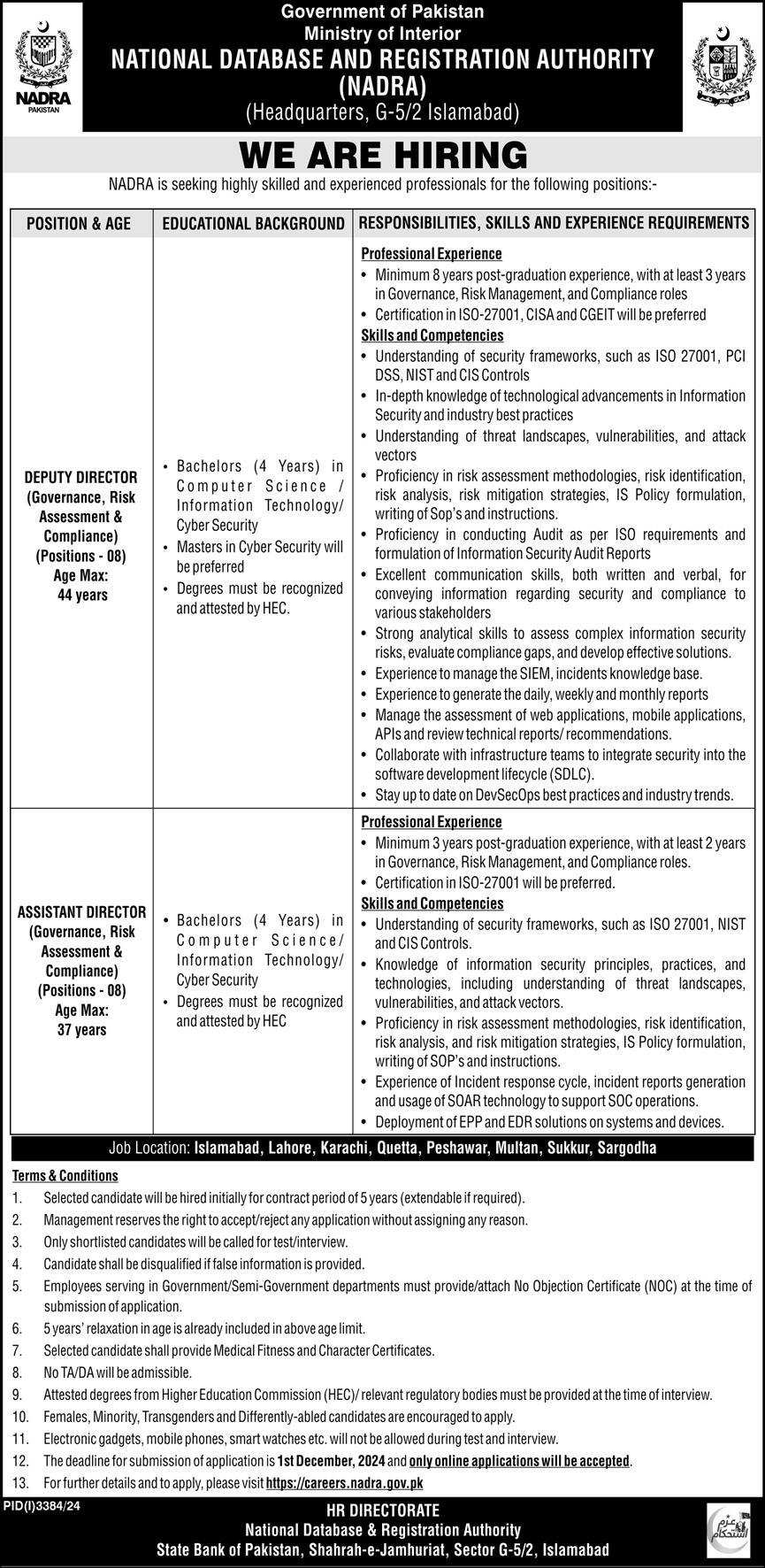 National Database and Registration Authority (NADRA) Jobs 2024