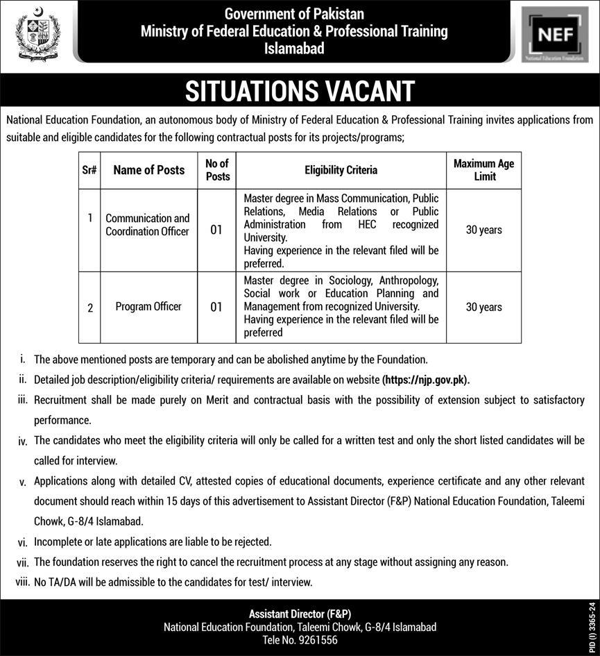 National Education Foundation NEF Jobs 2024