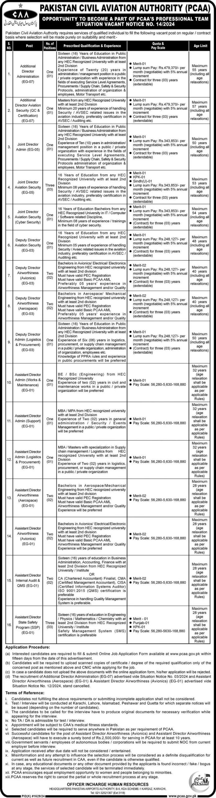 Pakistan Civil Aviation Authority PCAA Jobs 2024