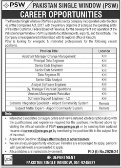 Pakistan Single Window PSW Jobs 2024