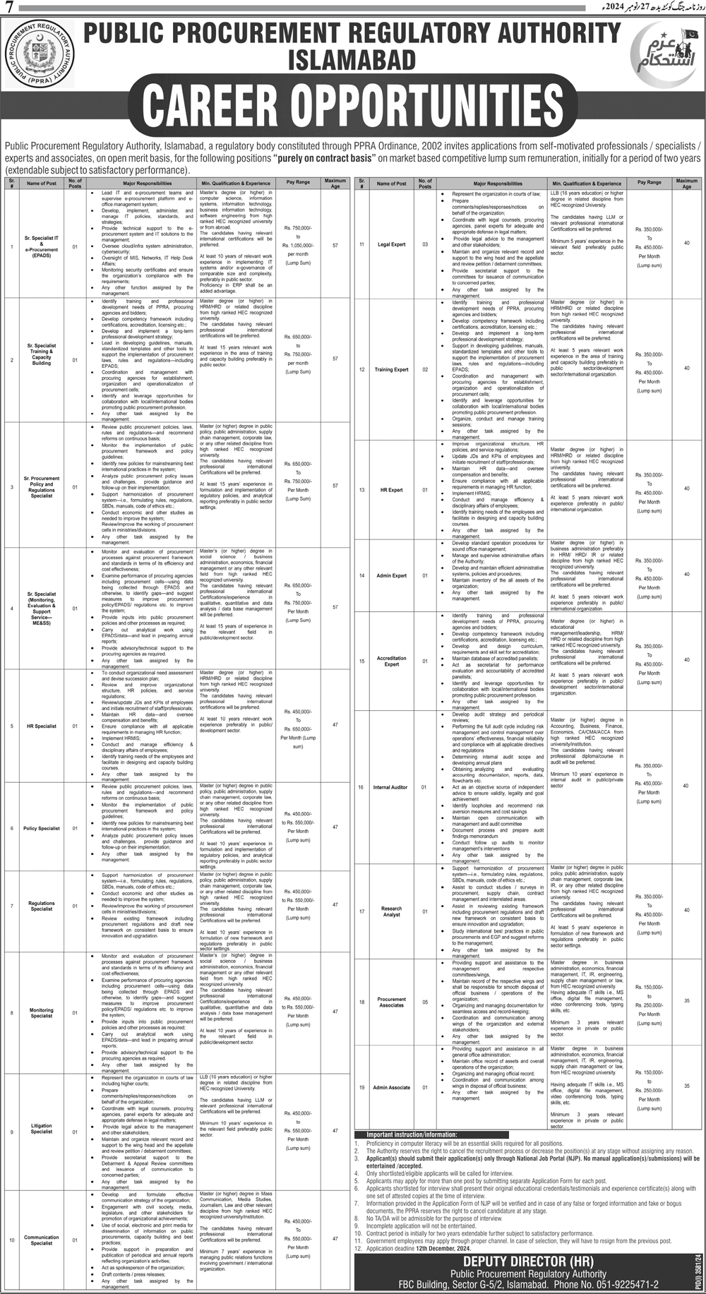 Public Procurement Regulatory Authority PPRA Jobs 2024