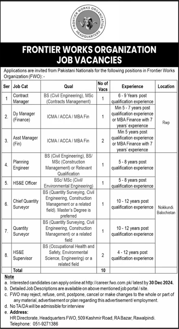 Frontier Works Organizatio FWO Jobs 2024