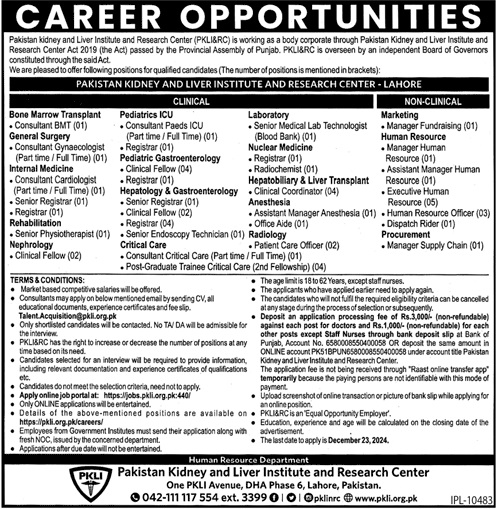 Pakistan Kidney and Liver Institute and Research Center Jobs 2024