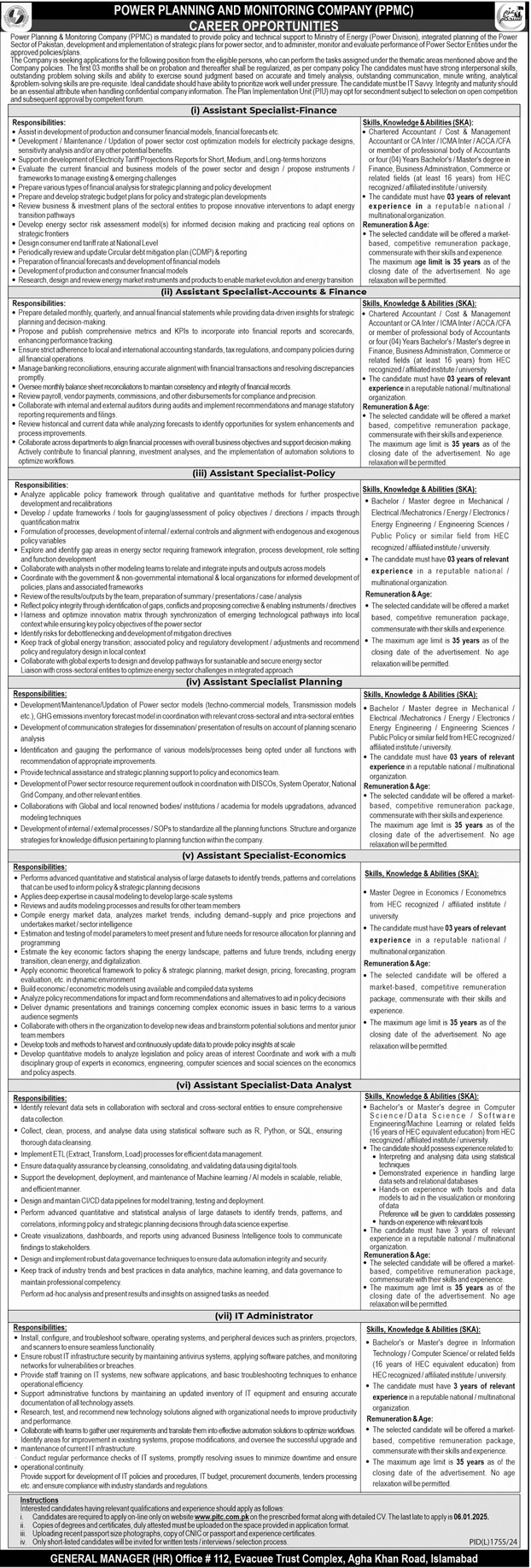 Power Planning and Monitoring Company PPMC Jobs 2024