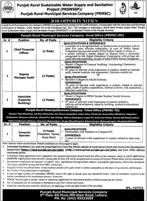 Punjab Rural Municipal Services Company PRMSC Jobs 2025