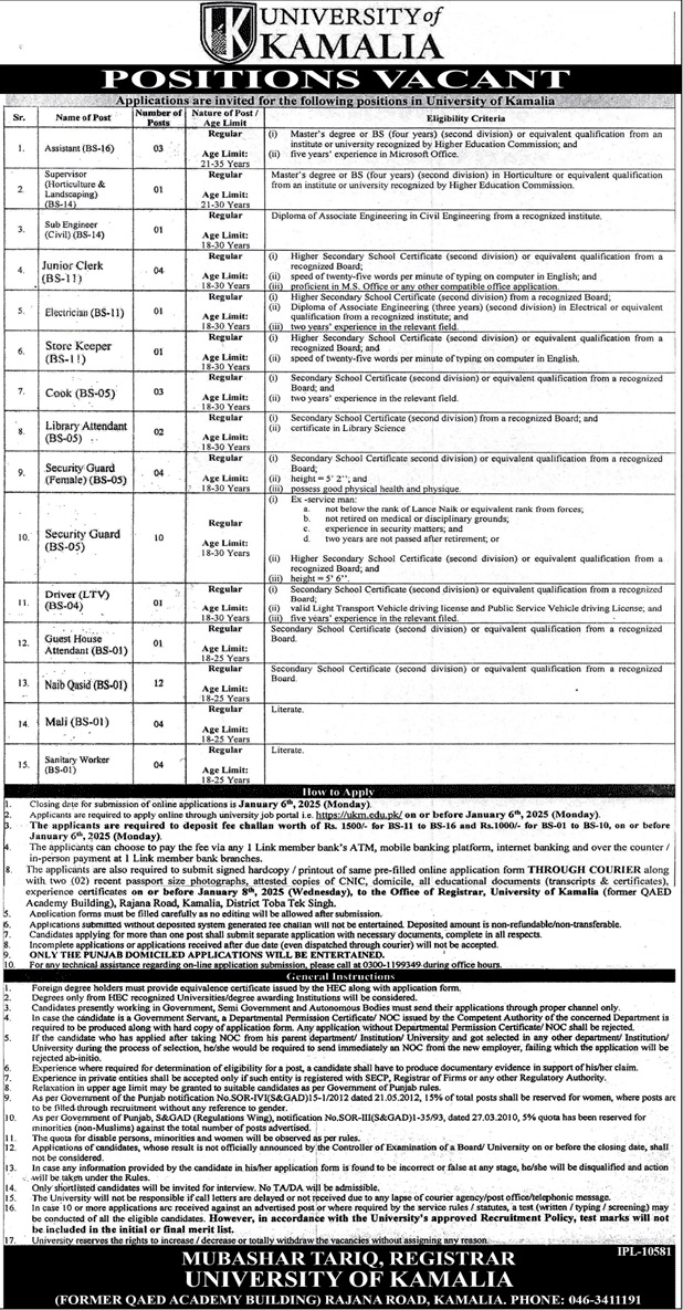 University of Kamalia Jobs 2024