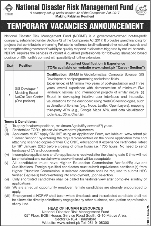 National Disaster Risk Management Fund NDRMF Jobs 2025